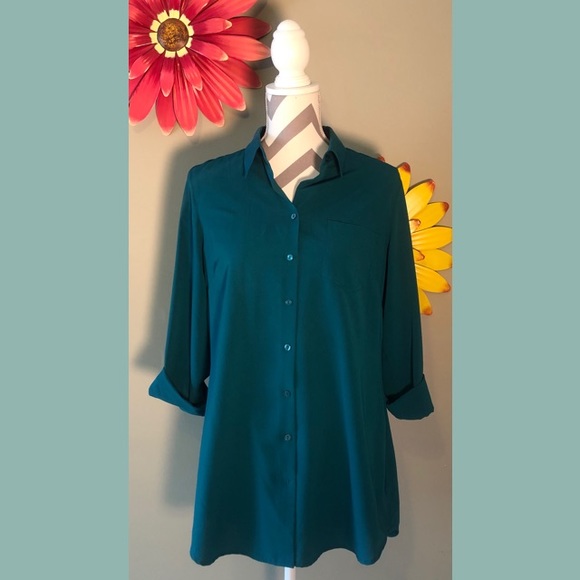 Coldwater Creek Teal Button-Down Tunic - Picture 1 of 6